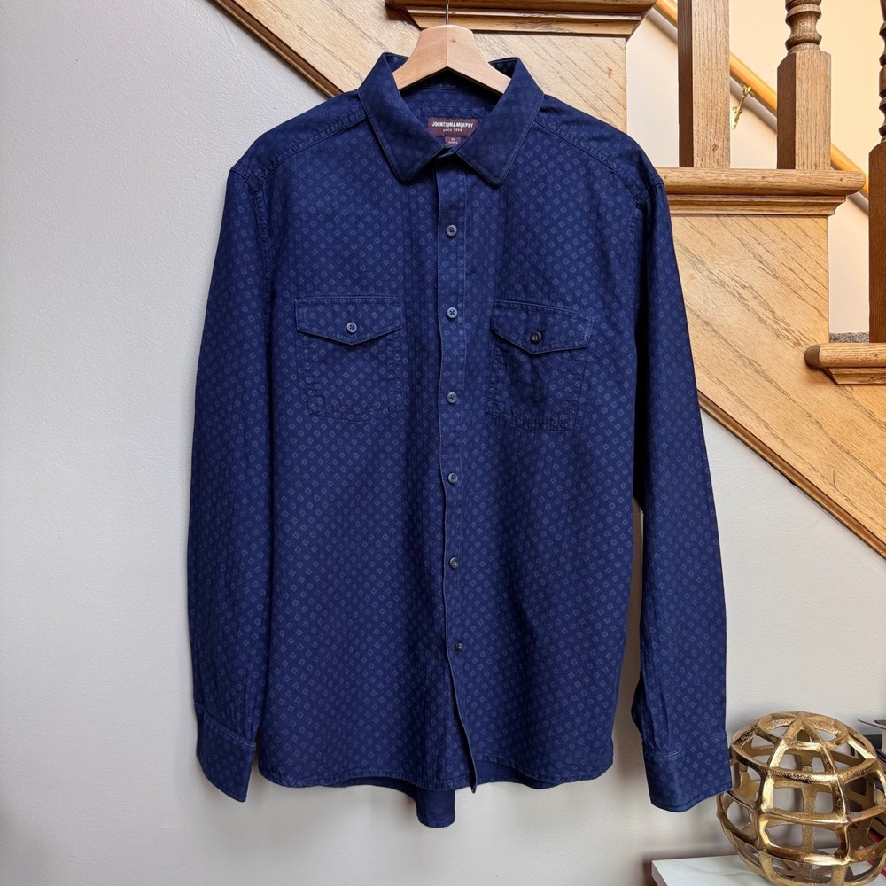 Johnston & Murphy Mens 100% Cotton Button‎ Down Shirt XL Blue Geometric Work